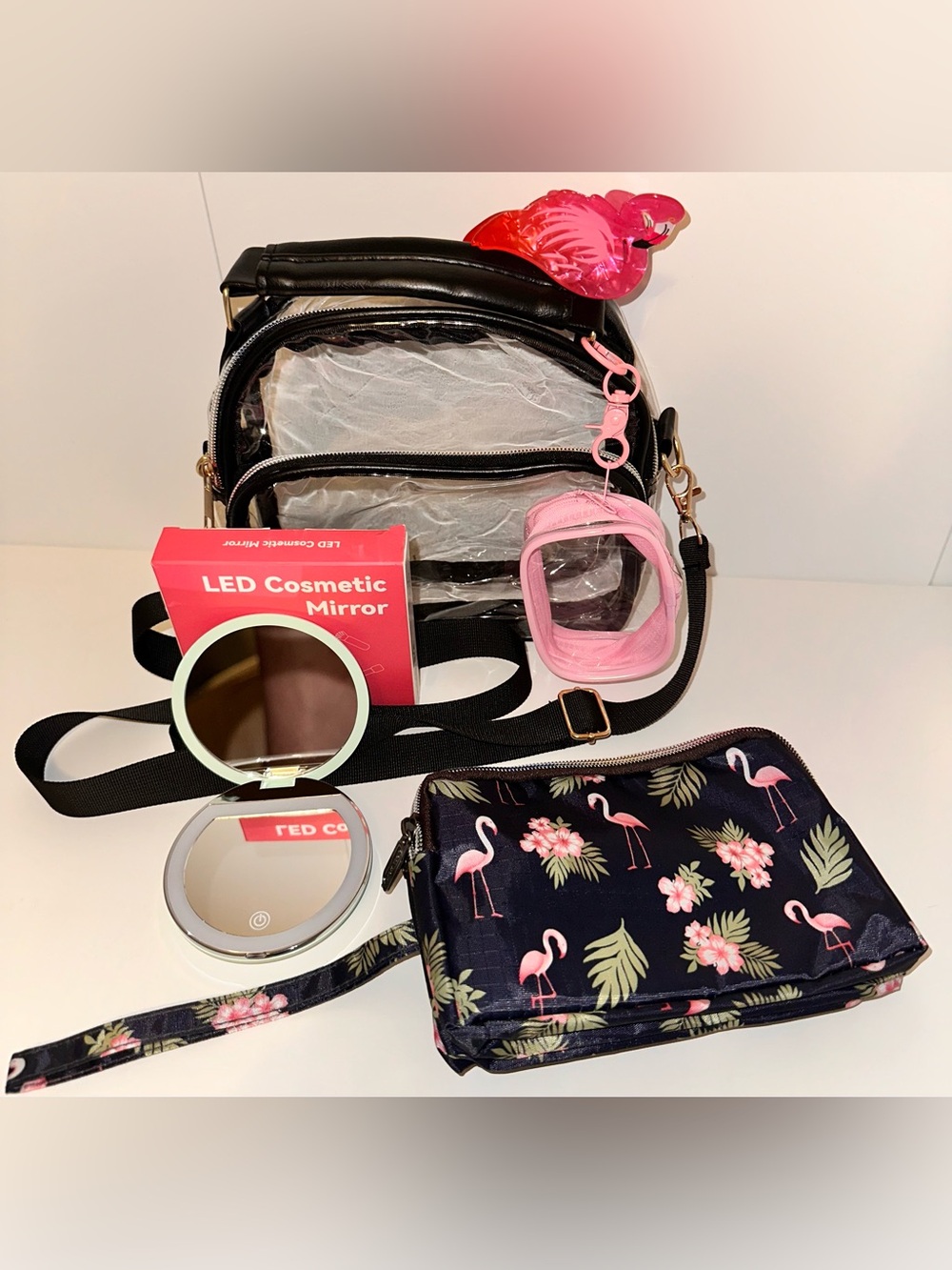 Stadium Clear Bag Deluxe Set Flamingo Claw Clip NEW